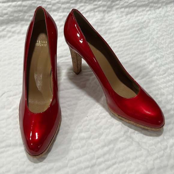 Red 👠 Stuart Weitzman platform cork heels size 10.5M - Picture 2 of 10